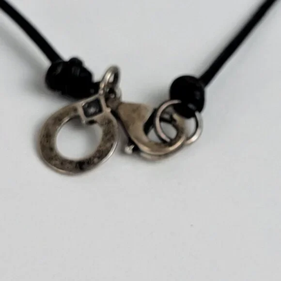 Silpada Sterling Silver Geometric Charm Black Leather Cord Necklace 21.5 In - Picture 5 of 8
